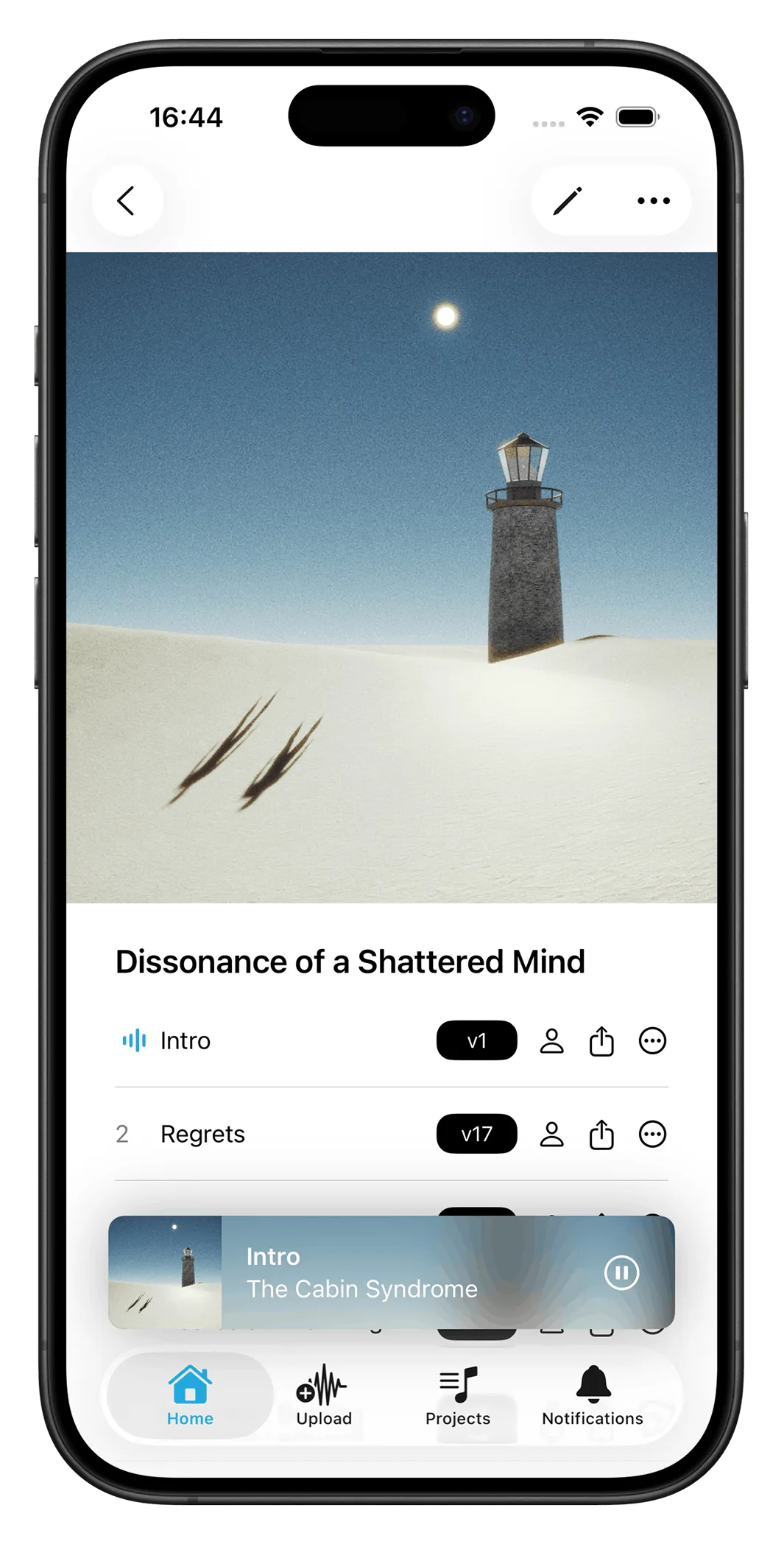 Lecteur Accorda sur iPhone affichant Dissonance of a Shattered Mind