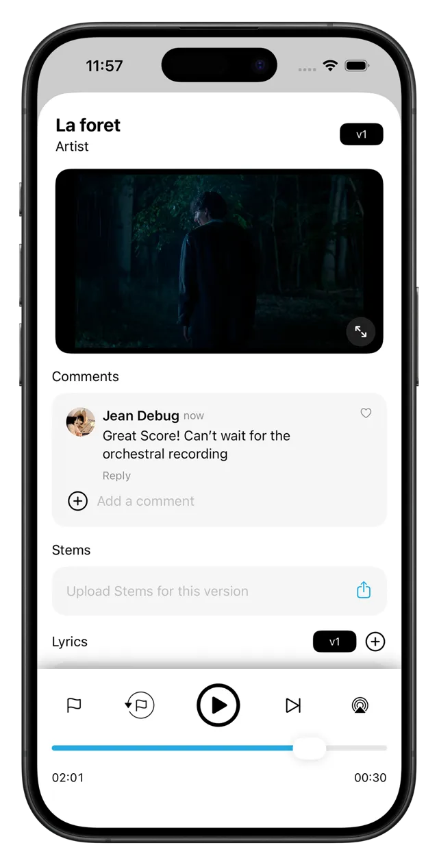 Lecteur vidéo avec une scène au timecode 01:02:14, 1080p jusqu'à 60 minutes, partagée via un lien protégé par mot de passe